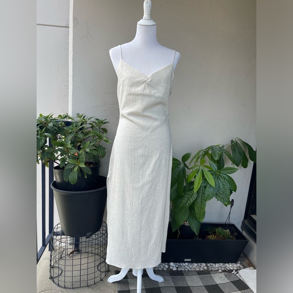 ☘️ Zara Textured Midi Slip Dress with Side Slit in Cream Beige, M - Picture 15 of 15